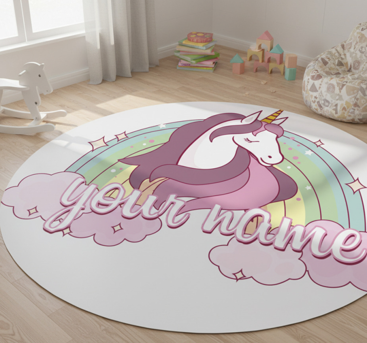 Animal vinyl rug pink unicorn with name - TenStickers
