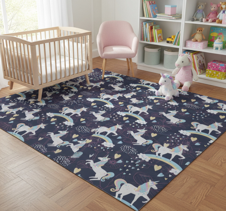 Animal vinyl rug with pink unicorn floral design - TenStickers