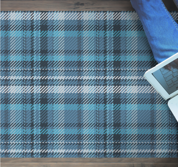 Plaid Patterned Blue striped vinyl rug - TenStickers