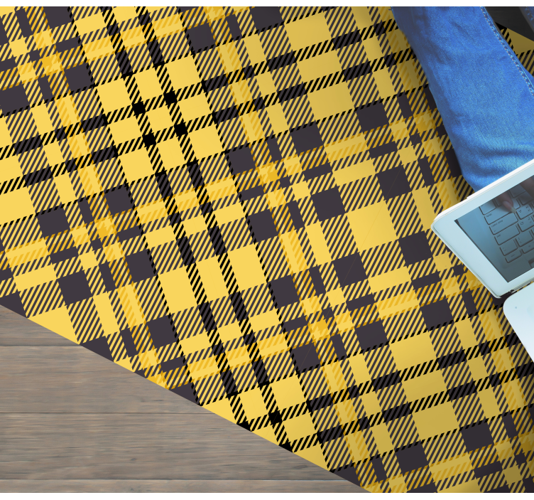 Plaid yellow print textured vinyl rug - TenStickers