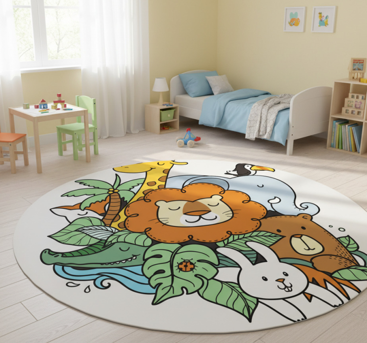 Playful animal scene animal vinyl rug - TenStickers