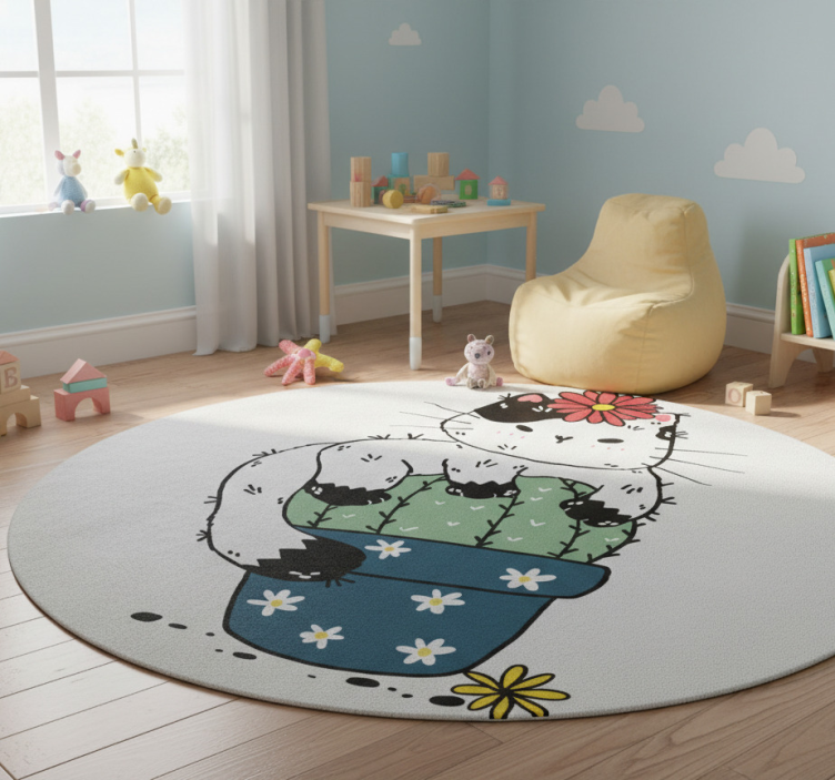 Playful cat cactus animal vinyl rug - TenStickers