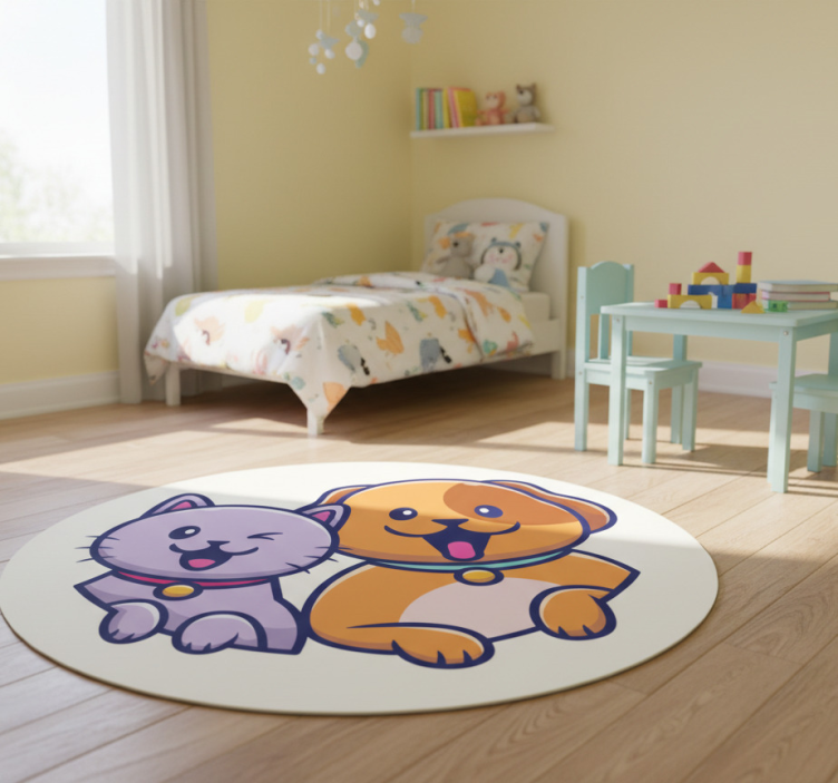 Playful cat dog animal vinyl rug - TenStickers