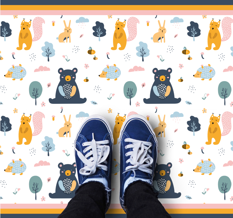 Scandinavian forest friends kids vinyl rug - TenStickers