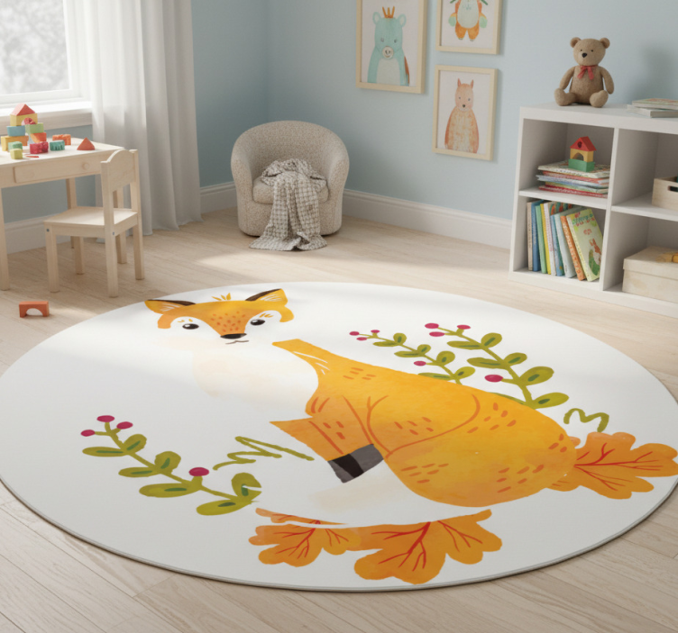 Playful orange fox animal vinyl rug - TenStickers