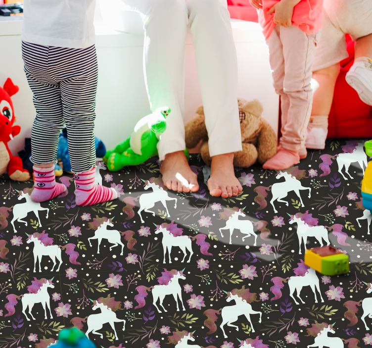 Playful Unicorn Motif kids vinyl rug - TenStickers