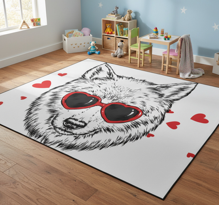 Playful wolf emblem animal vinyl rug - TenStickers