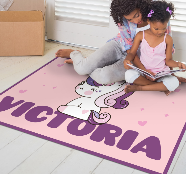 Purple unicorn with name  personalized mat - TenStickers