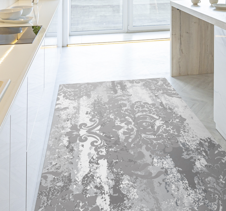 Vintage damask print grey kitchen vinyl rug - TenStickers