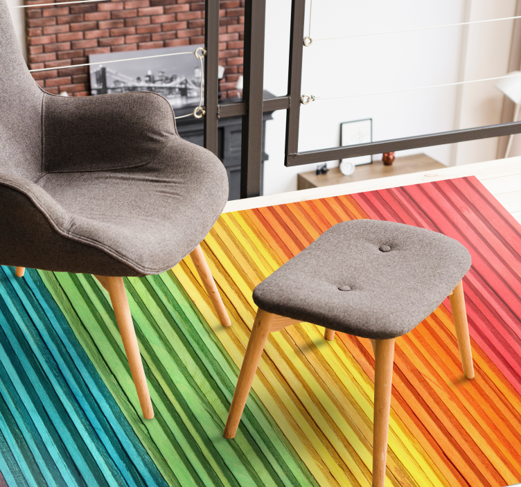 Rainbow striped layers wood effect vinyl rug - TenStickers