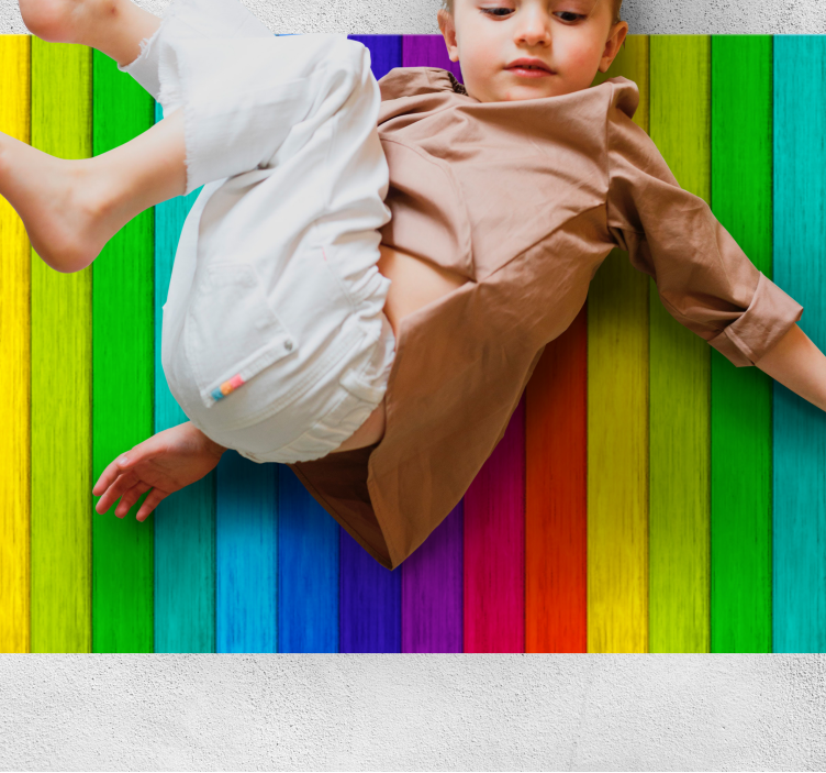 Rainbow Striped Layout wood effect vinyl rug - TenStickers