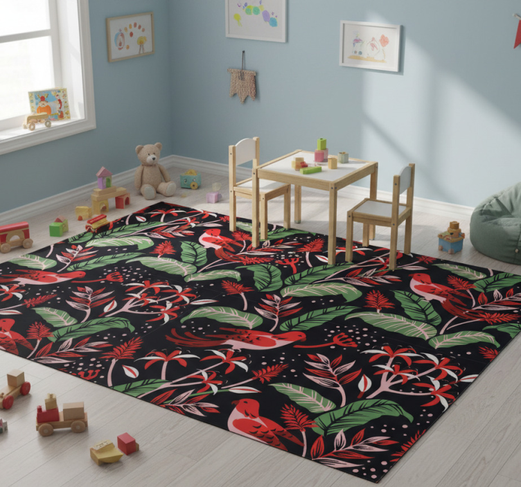 Red and pink leaves pattern animal vinyl rug - TenStickers