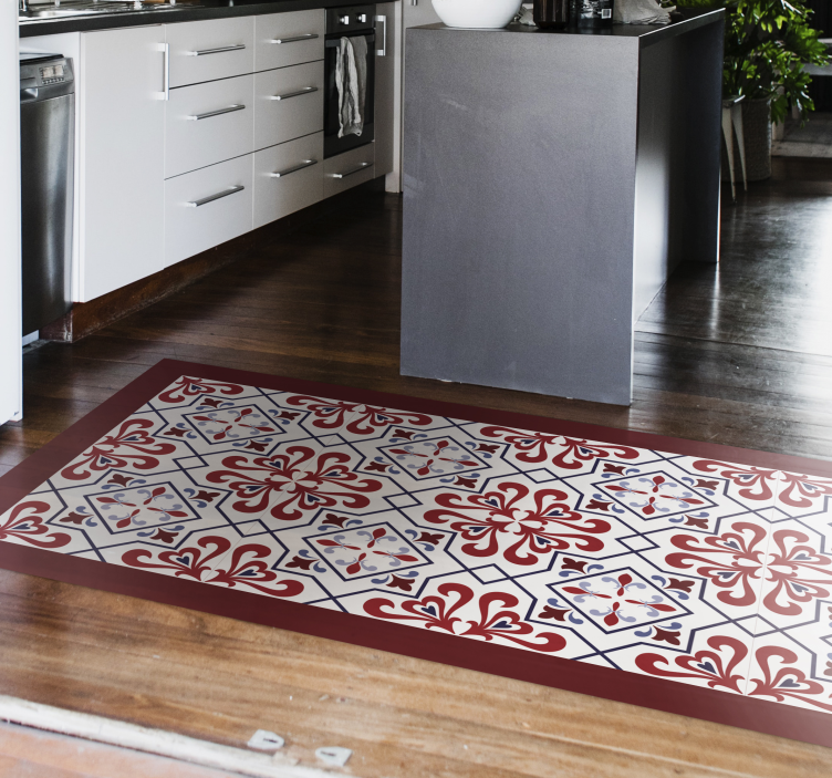 Red floral motif kitchen vinyl rug - TenStickers