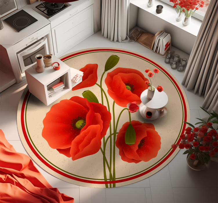 Red Poppies Pattern Floral Rug - TenStickers