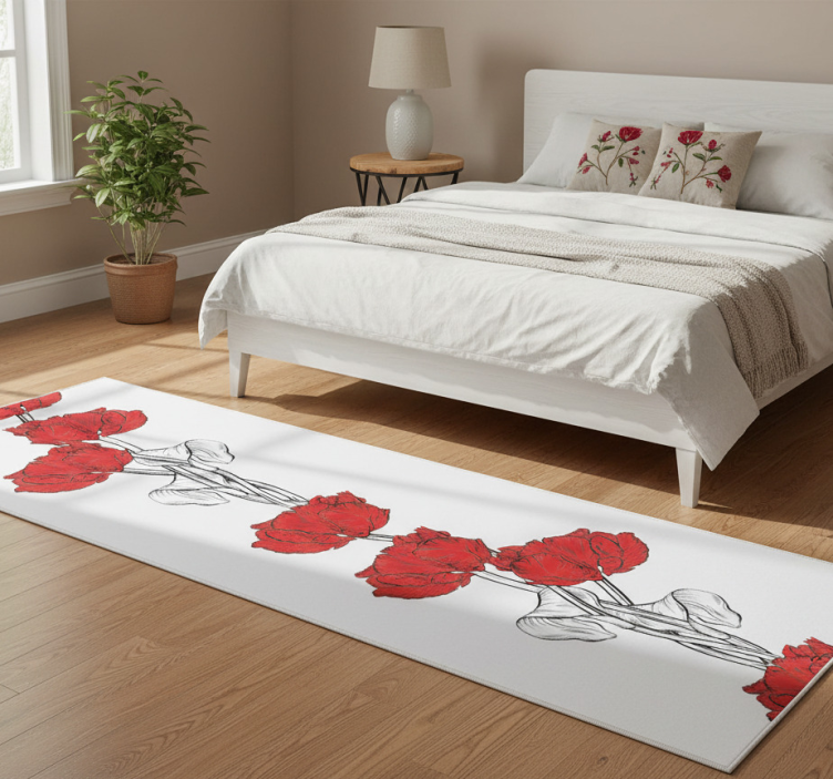Red vertical tulips pattern bedroom vinyl rug - TenStickers