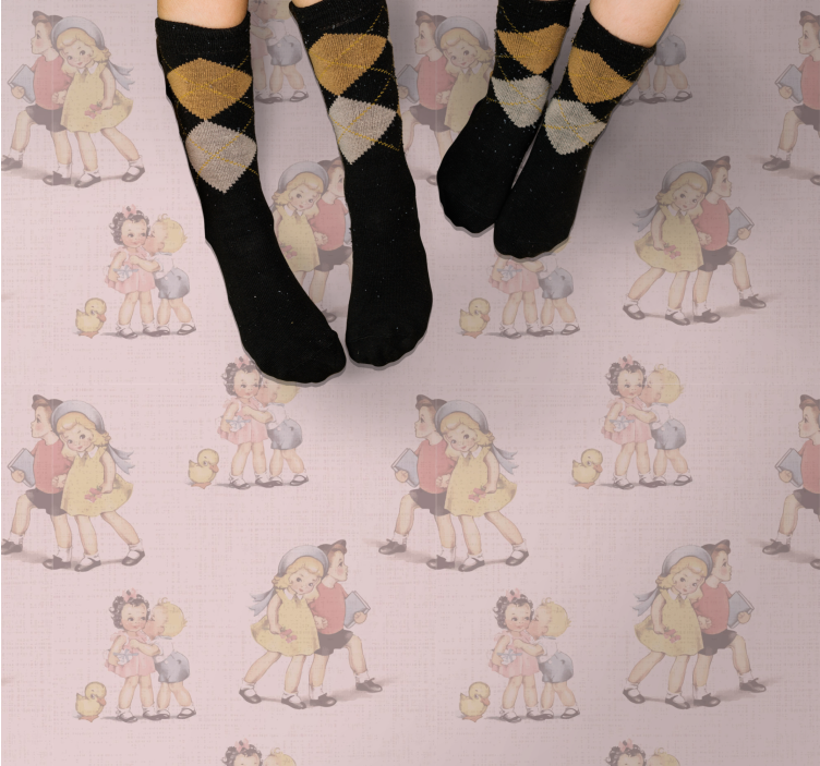 Retro Playful Friends kids vinyl rug - TenStickers