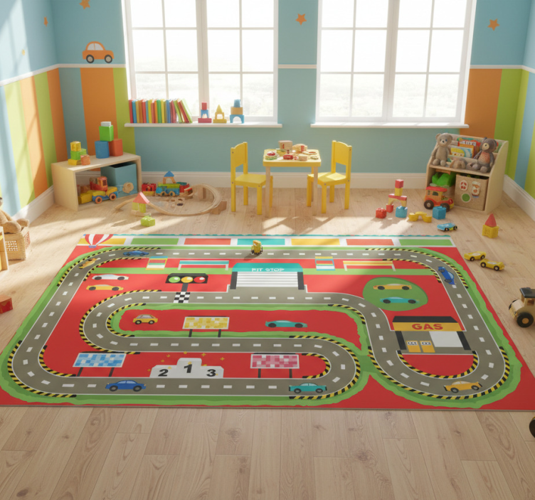 Road vinyl rug colorful cartoon race track - TenStickers