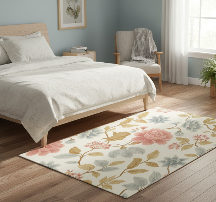 Romantic floral bedroom vinyl rug - TenStickers