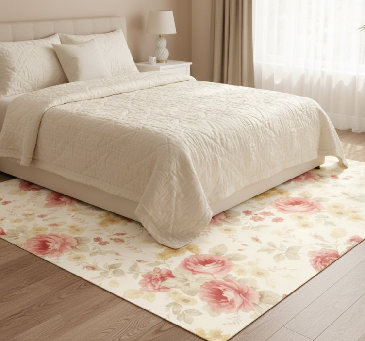 Romantic floral design bedroom vinyl rug - TenStickers