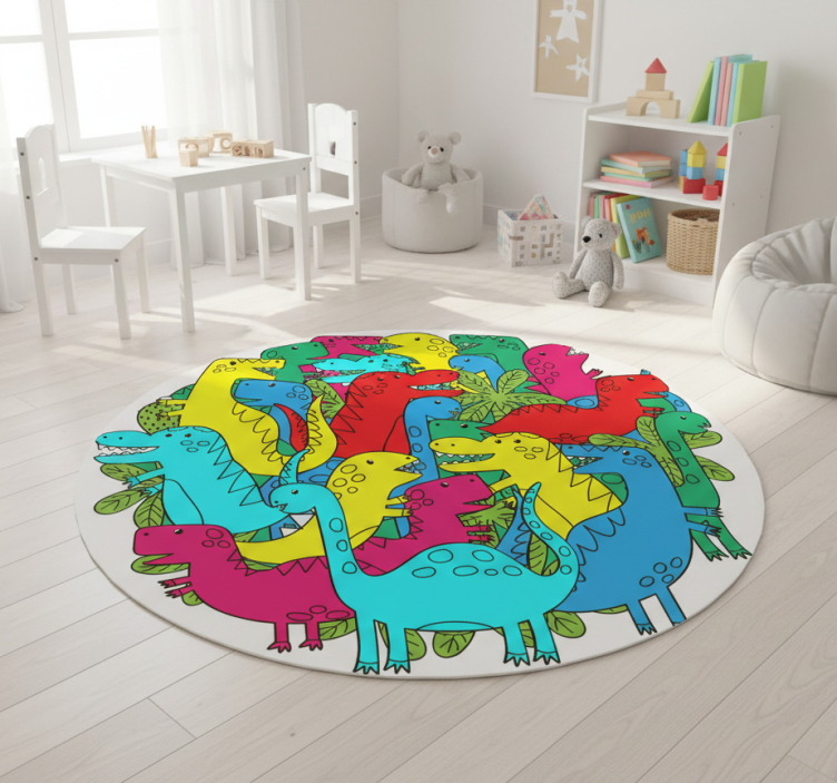 Round colorful dinosaur animal vinyl rug - TenStickers