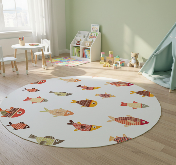 Round colourful fish animal vinyl rug - TenStickers