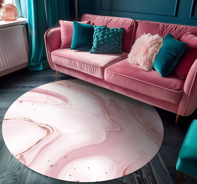 Round shaped pink & white colors marble vinyl rug - TenStickers