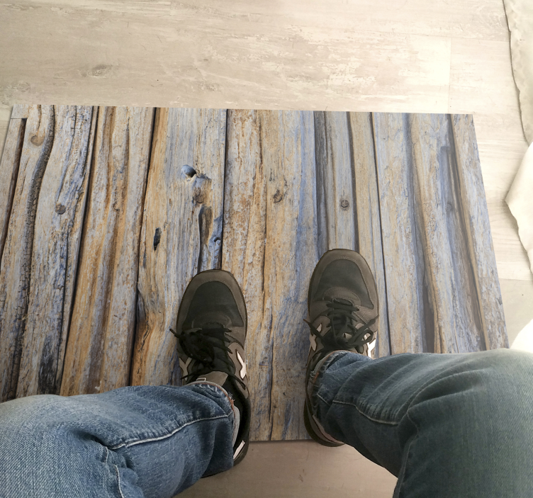 Rustic blue and grey wood effect vinyl rug - TenStickers