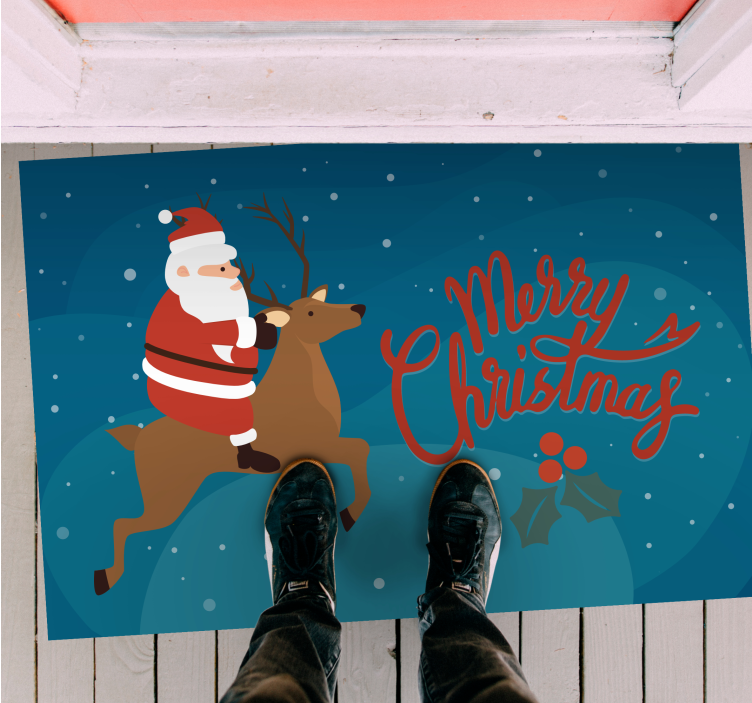 Santa Riding Reindeer Christmas vinyl rug - TenStickers