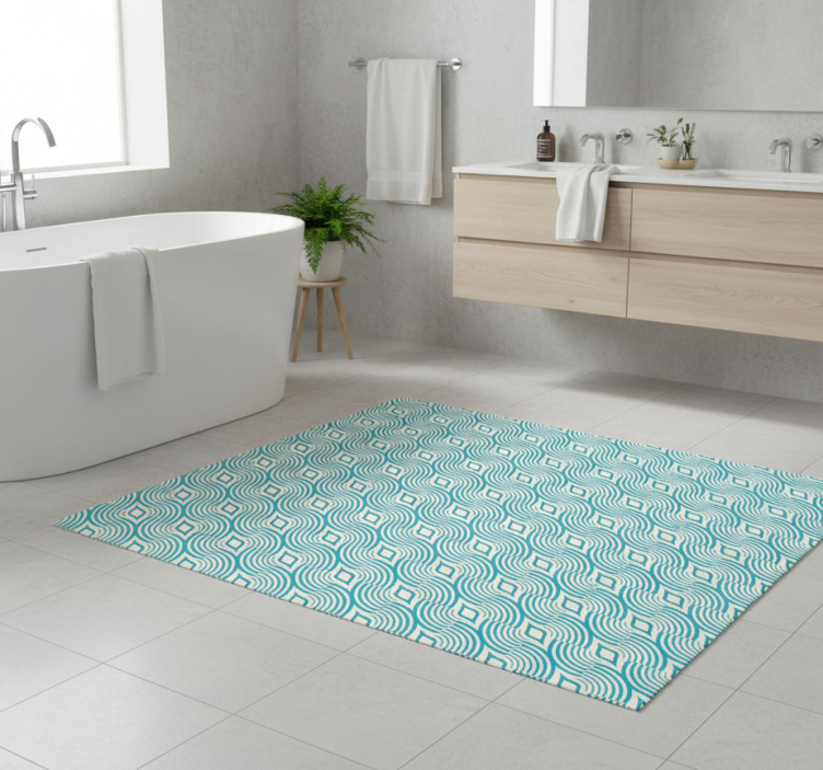 Sea pattern blue lines bathroom vinyl rug - TenStickers