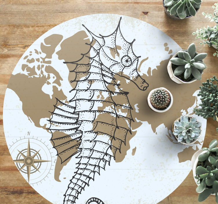 Seahorse Nautical Map animal vinyl rug - TenStickers