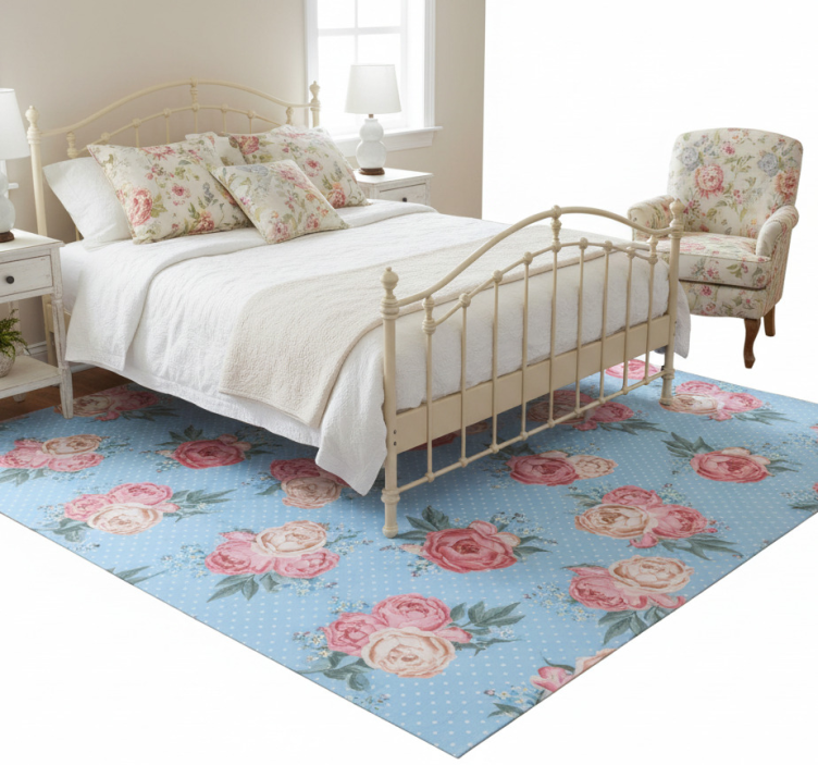 Shabby chic polka dot vector bedroom vinyl rug - TenStickers