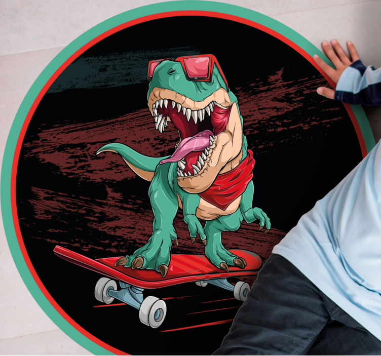 Skating green dinosaur vintage rug - TenStickers