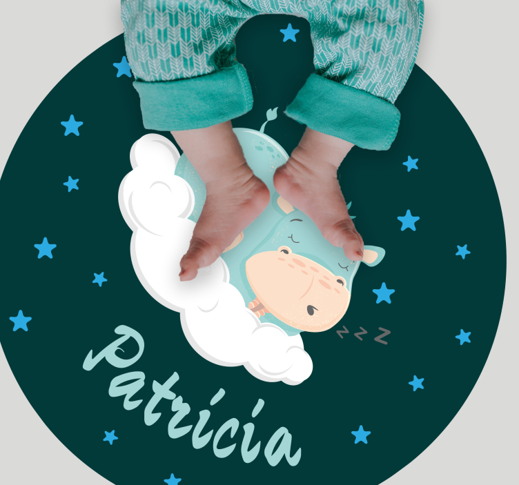 Sleepy hippo with name nursery vinyl rug - TenStickers