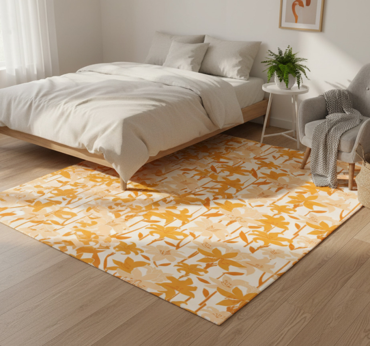 Small cute orange flowers bedroom vinyl rug - TenStickers