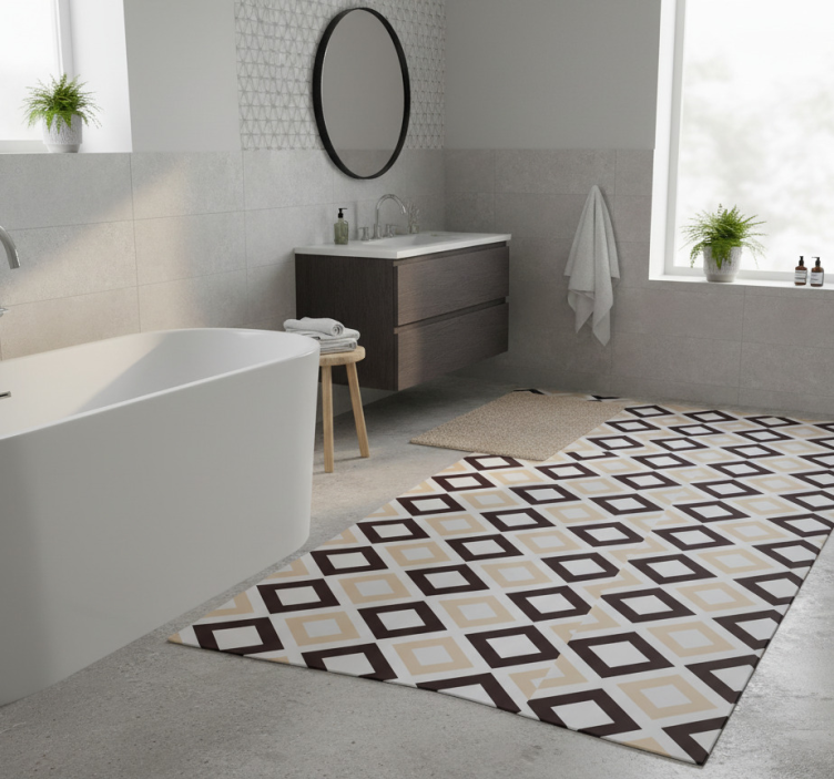 Squared vintage cement pattern bathroom vinyl rug - TenStickers