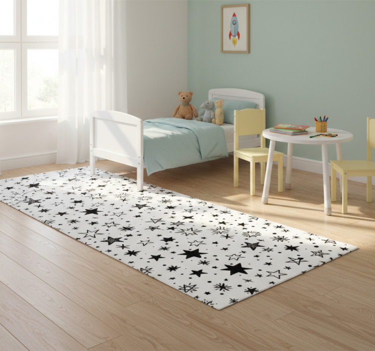 Star vinyl rug in black star pattern on white background - TenStickers