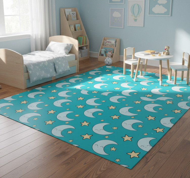 Star vinyl rug with blue cheerful moons - TenStickers