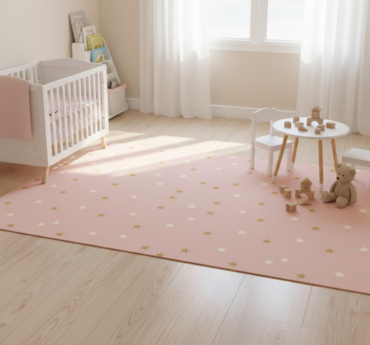 Star vinyl rug with tiny golden stars on pink - TenStickers