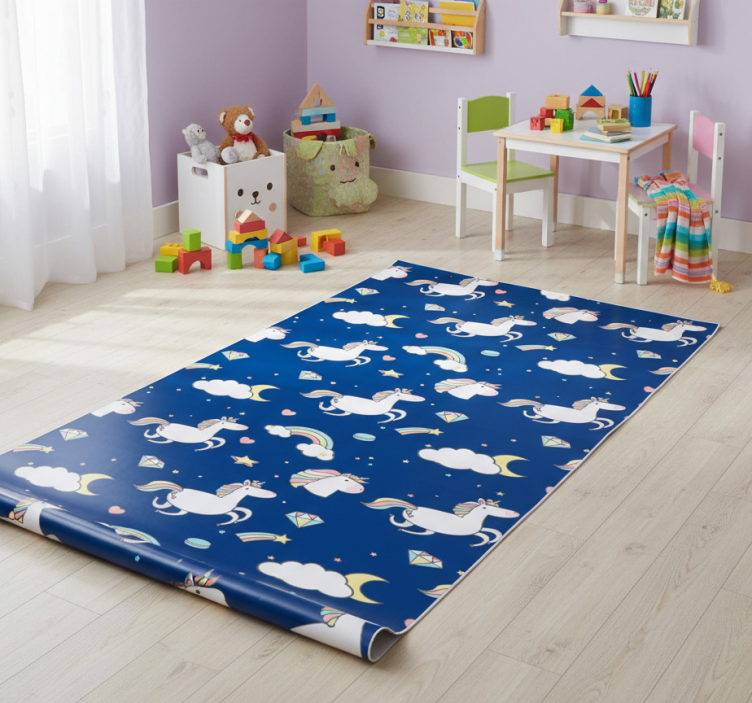Star vinyl rug with unicorn and rainbow design - TenStickers