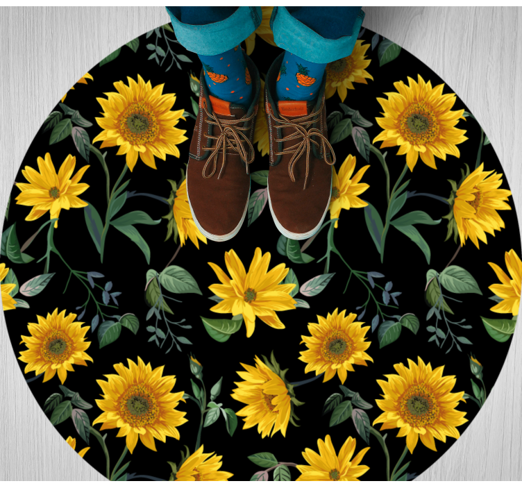 Sunflower Bloom Illustration floral vinyl rug - TenStickers