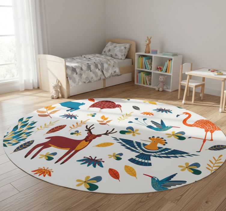 Tengango style animal vinyl rug with plants - TenStickers