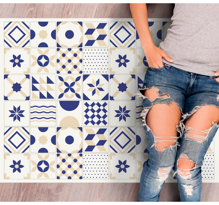 Tile vinyl rug with geometric design - TenStickers