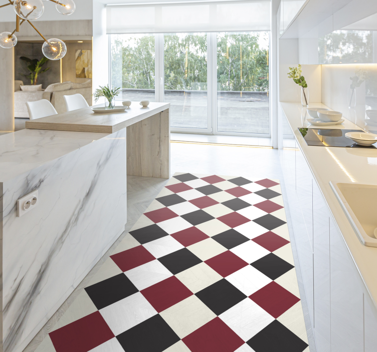 Traditional checkerboard kitchen vinyl rug - TenStickers