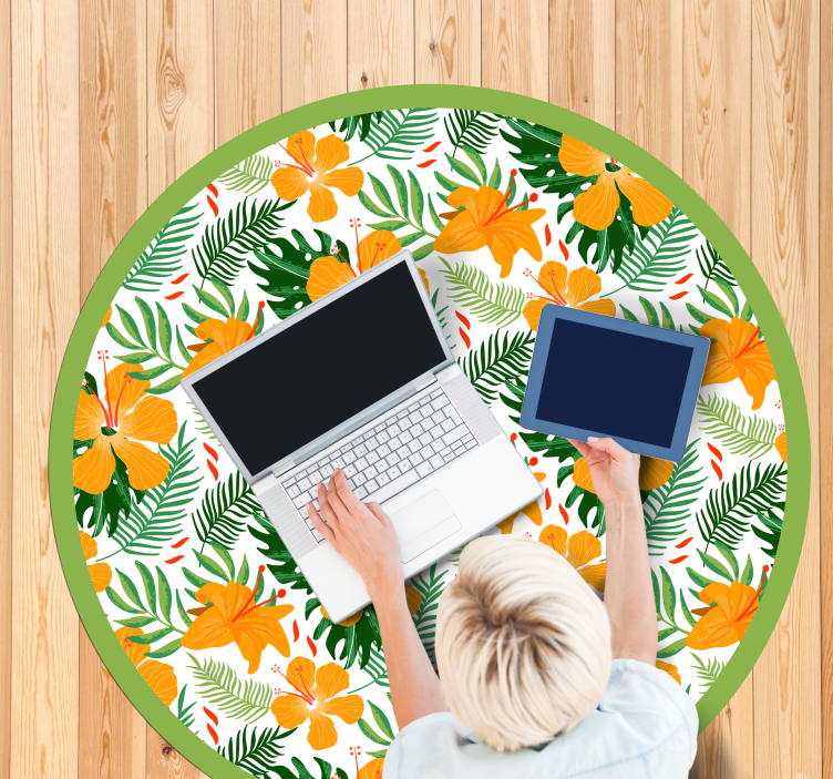 Tropical Botanical Symphony floral vinyl rug - TenStickers