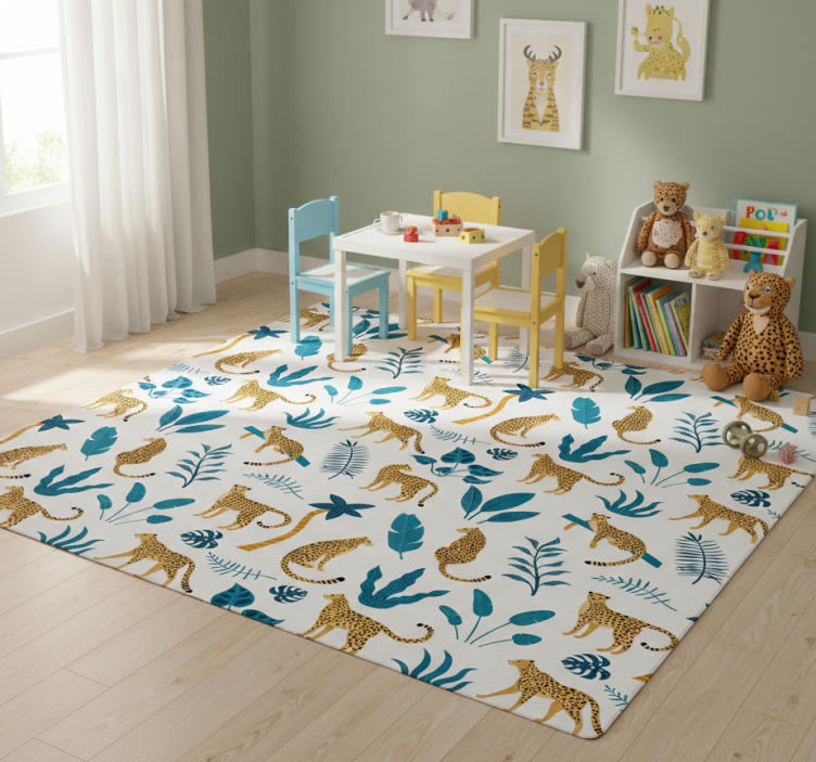 Botanical and leopards animal vinyl rug - TenStickers