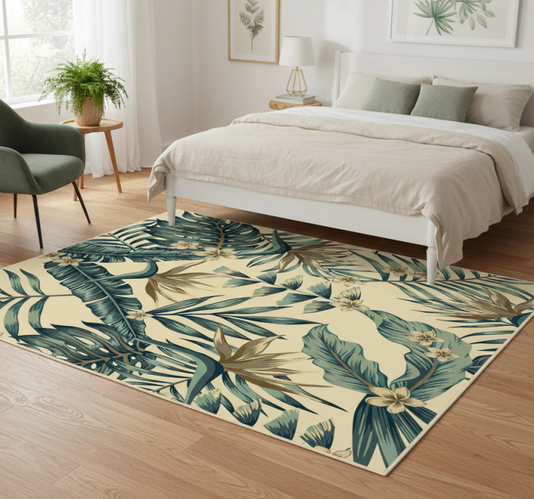 Tropical leaves bedroom vinyl rug - TenStickers