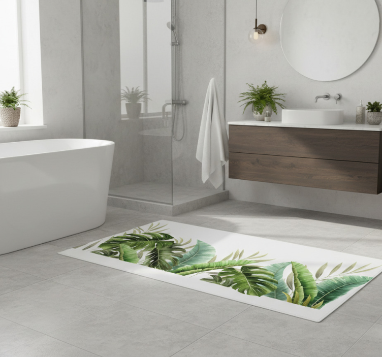 Tropical plants bathroom vinyl rug - TenStickers
