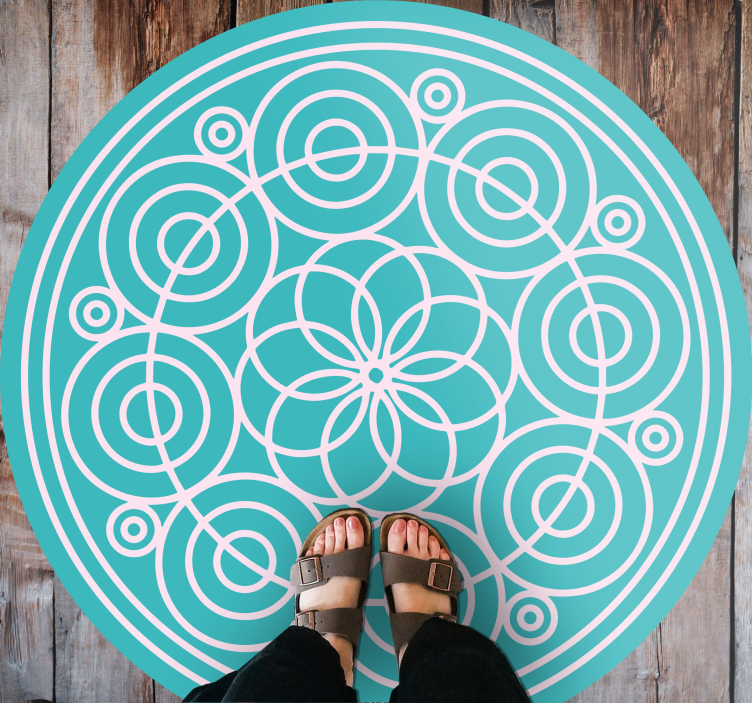 Turquoise Circular Pattern mandala vinyl rug - TenStickers
