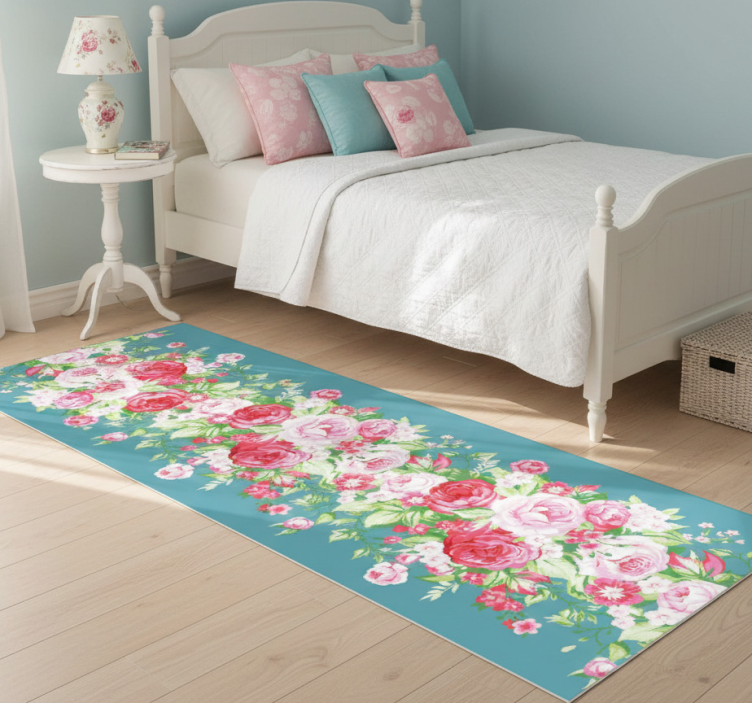 Turquoise shabby chic pattern bedroom vinyl rug - TenStickers