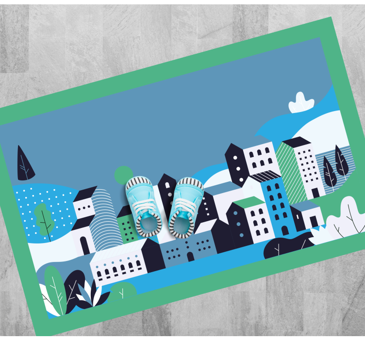 Blue urban landscape kids vinyl rug - TenStickers